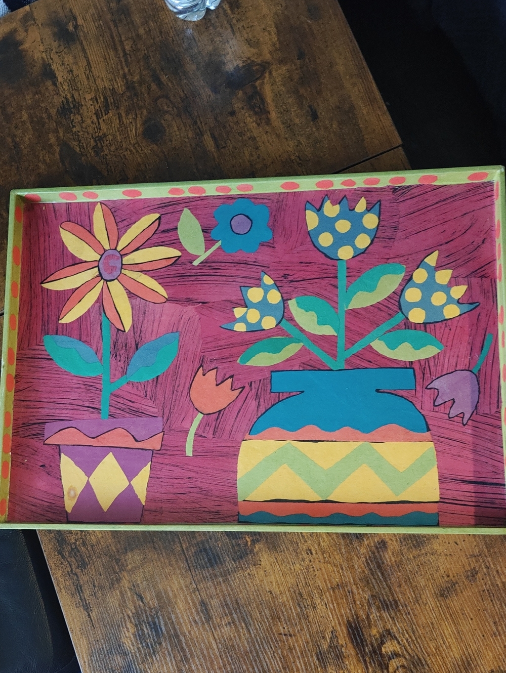 vintage Pier 1 Imports wooden serving tray whimsical folk art 14 X 20"